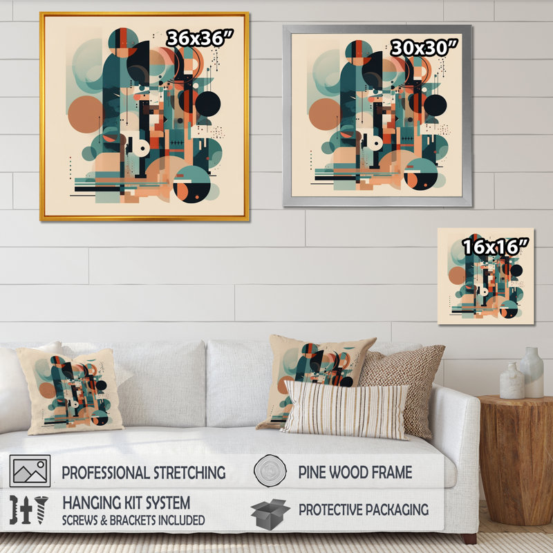 «Blue and Orange Minimalistic Artwork I», reproduction sur toile, Impression noire sur toile encadrée