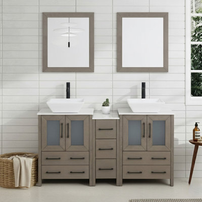 60" Double Bathroom Vanity with Engineered Marble Top with Mirror