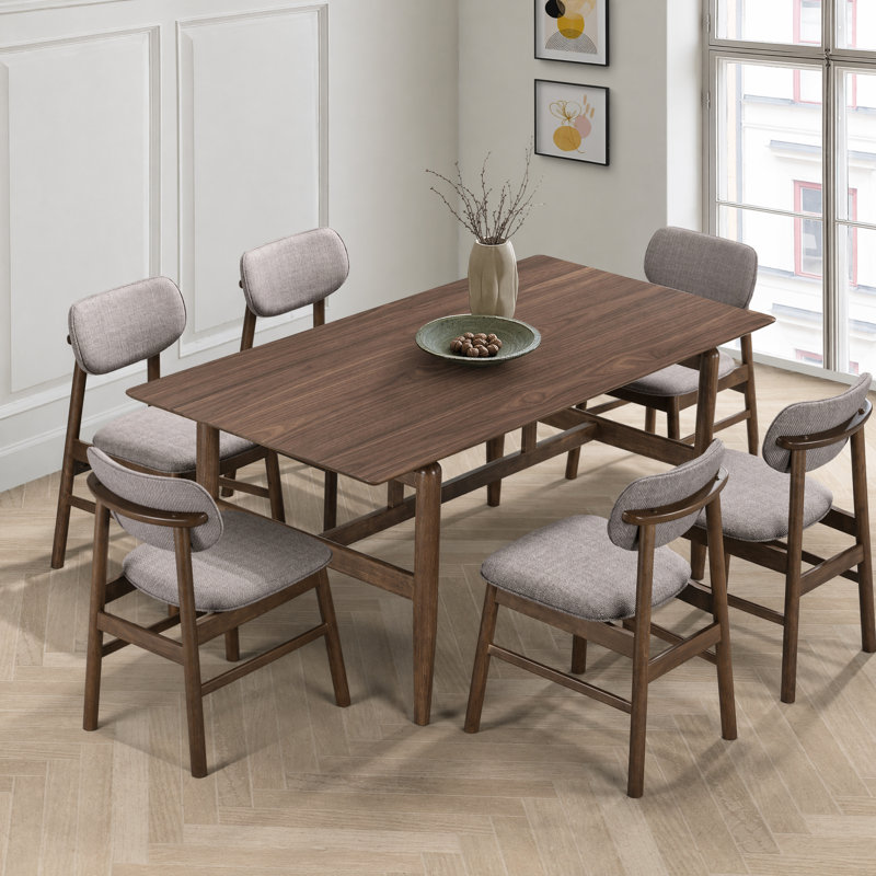 Ensemble de salle à manger moderne avec chaises incurvées 7 pièces Hudson, 7 pièces : table, 6 chaises, Brown