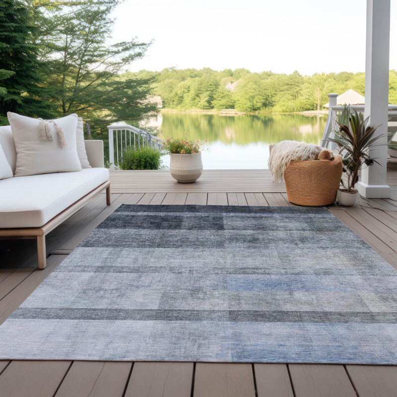 Tapis bleu marine lavable intérieur / extérieur ACN568, Rectangle 10 pi x 14 pi