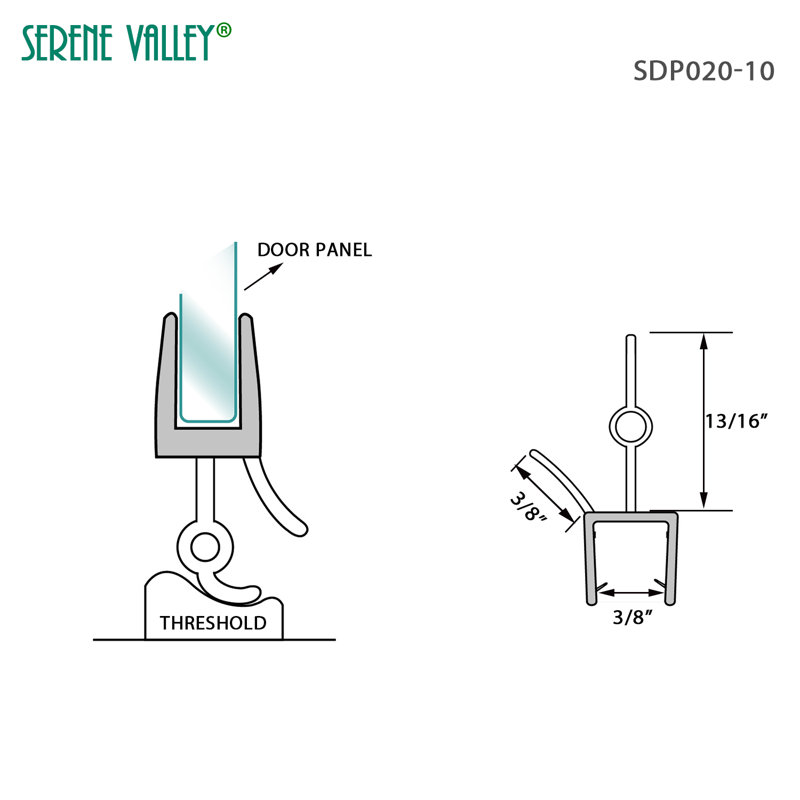 Serene Valley Shower Door Sweep, 37" H x 1.2" W x 0.38" D