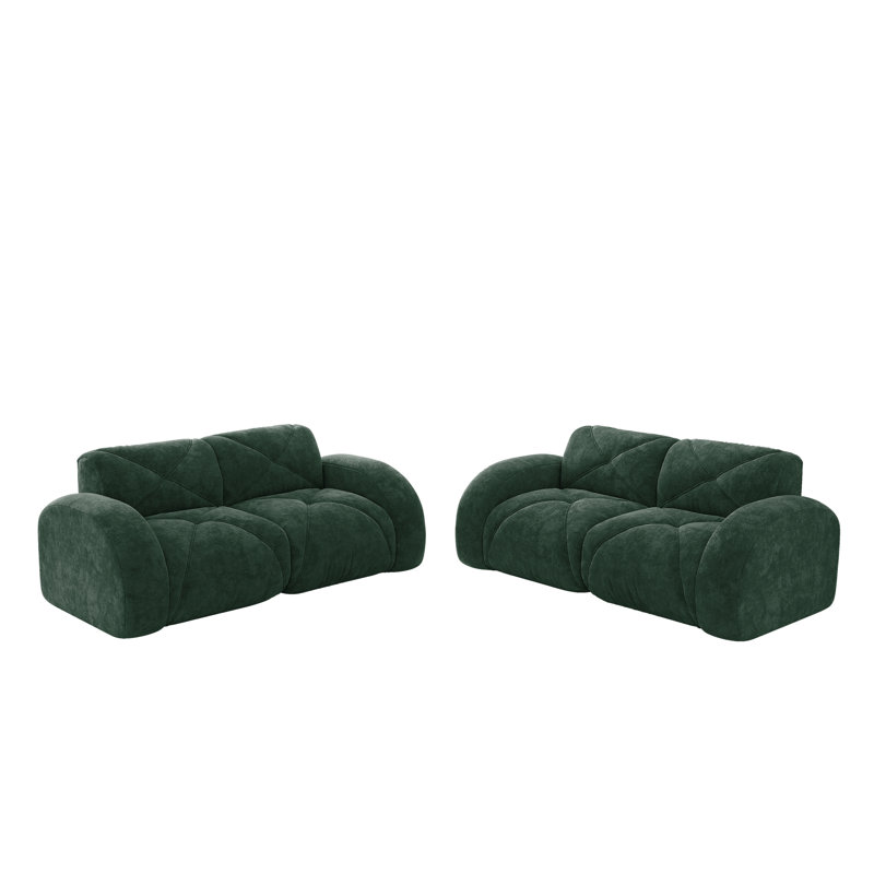 Ensemble de salon en tissu de velours 2 pièces 2 pièces Causeuse éponge haute densité 32D, sans assemblage, Vert