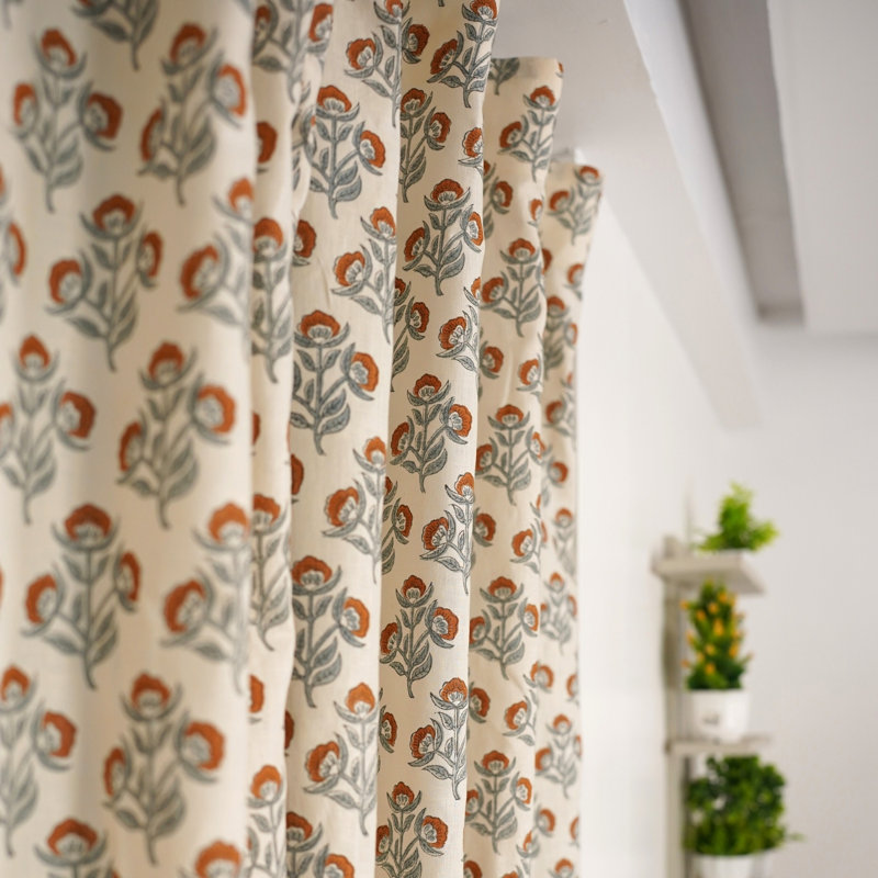 Fabdivine Artisan Block Print Curtain Coloured Linen Fabric with Ring Hanging Style - Bel Patr, 54" W x 36" L