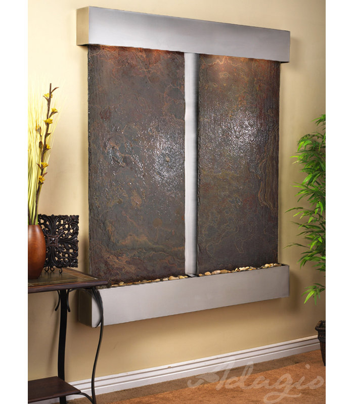 Cottonwood Falls Fountain with Light, Stainless Steel, Square, Rajah (multi-color)