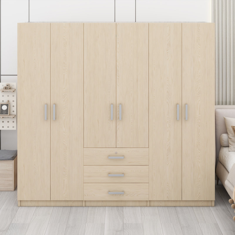 Rangement pour garde-robe en bois à 6 portes avec 6 grands tiroirs, Brun