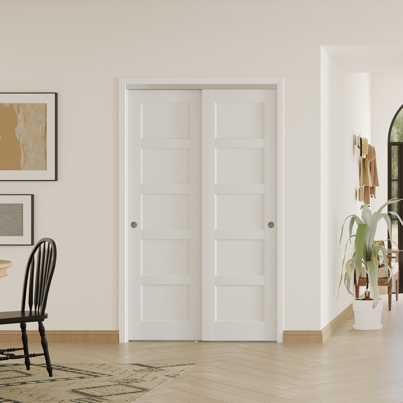 2 portes intérieures en panneau de fibres à densité moyenne avec porte coulissante en aluminium 5 portes, 48 po x 80 po