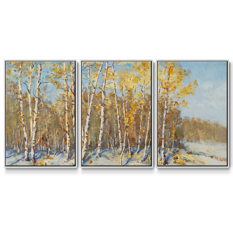 Arbres d'automne - Toile encadrée multi-pièces, H 24 po x l 48 po x P 2 po, Blanc