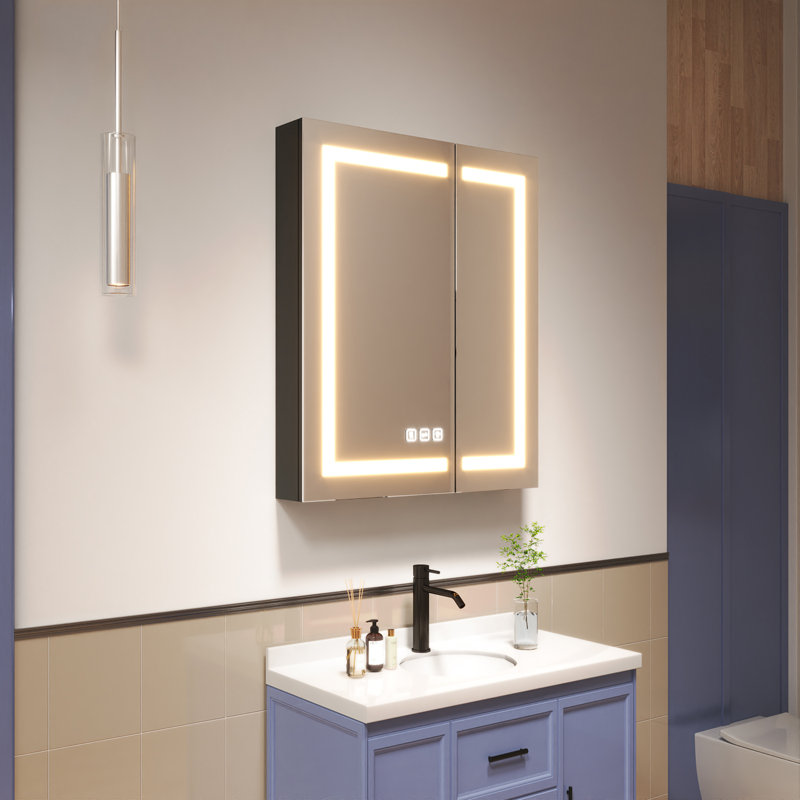 Armoire de salle de bain à miroir 30 po x 36 po à DEL - Contrôle tactile, antibuée, mémoire et prise de courant intégrée