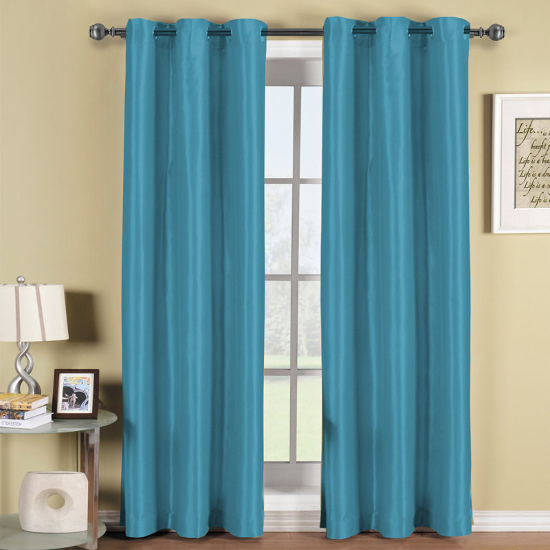  Paire de rideaux unis avec œillets, bleu