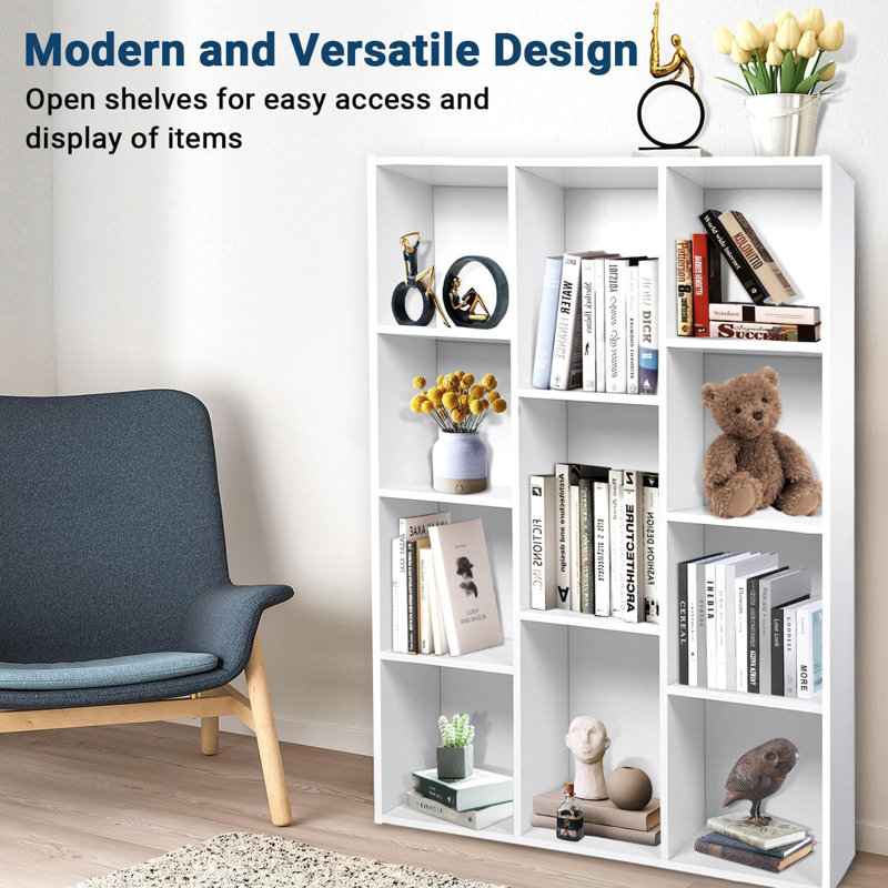 Organisateur de rangement à 11 cubes et bibliothèque empilable, tablette ouverte moderne pour le salon, la chambre à coucher et le bureau