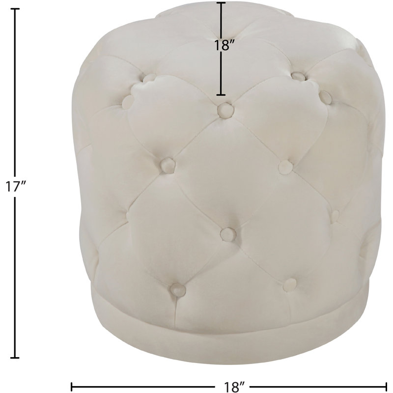 Harper 18" Wide Velvet Tufted Round Standard Ottoman, Cream Velvet