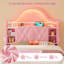 Lit avec tête de lit capitonnée en velours avec bibliothèque et station de charge avec lumières DEL, rose-1024931976-1024169201