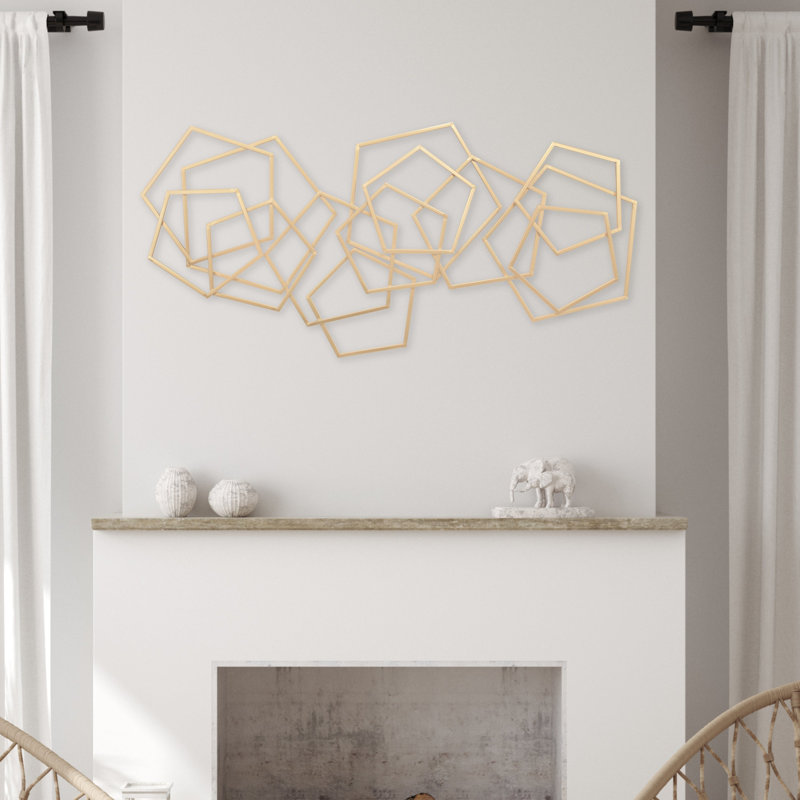 Gold Iron Metal Abstract Shapes  47.4-Inch Wide Wall Decor, Gold, 24" H x 47.75" W x 1.5" D
