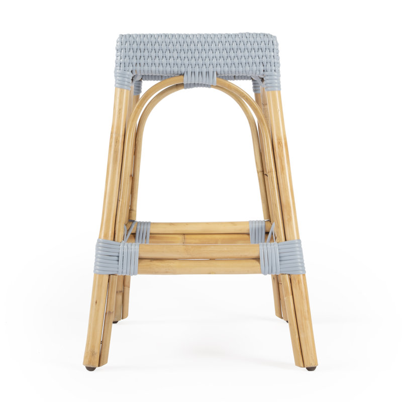 Robias Rattan Bar & Counter Stool, Baby Blue/ Natural Rattan Frame, Counter Stool (24.5" Seat Height)