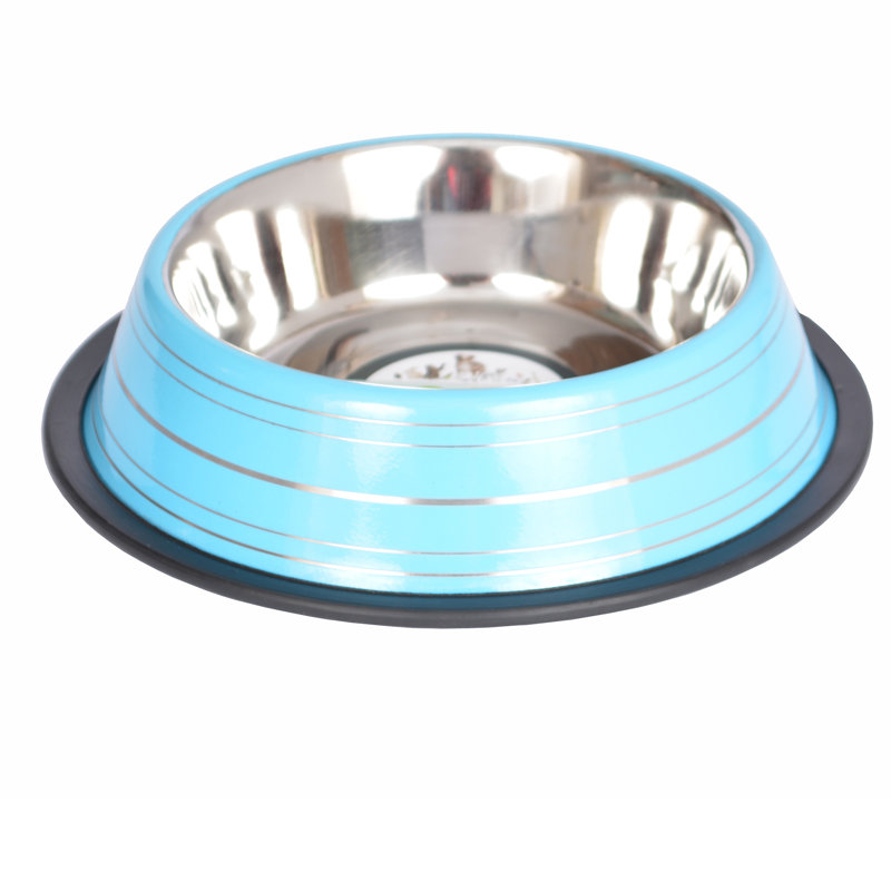 Blue Stainless Steel Non-Skid Pet Bowl Set