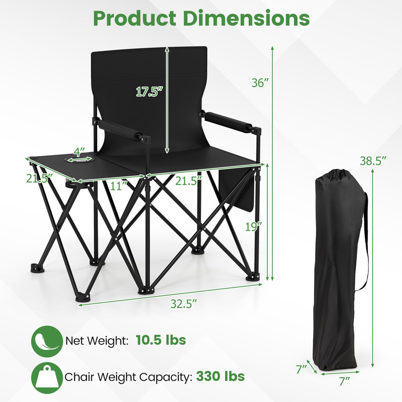 Oversized Camping Chair With Side Table And Dual Storage Pockets, Black, Black