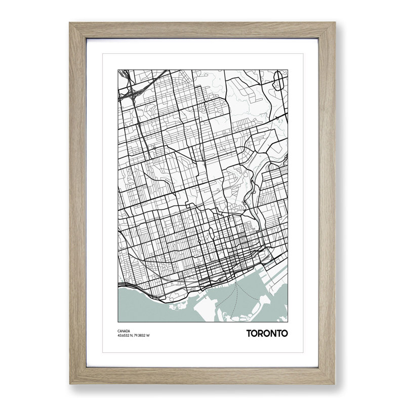 Map Toronto Canada - Picture Frame Graphic Art, Oak, 48cm H x 36cm W x 2cm D