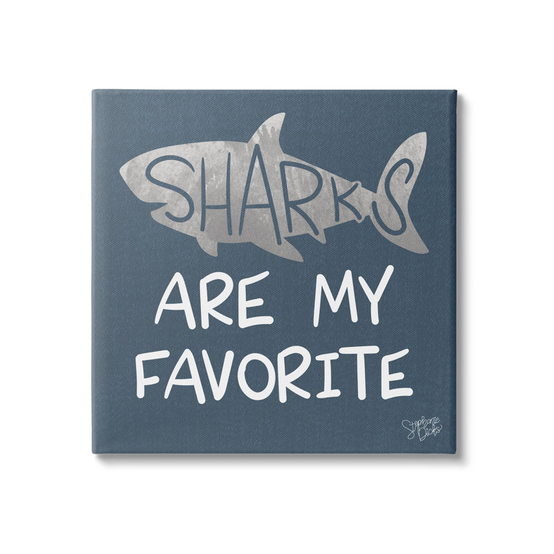 " Quirky Sharks Saying Text Maritime Blue Background " by Stehanie Dicks, 17" H x 17" W x 1.5" D, Wrapped Canvas