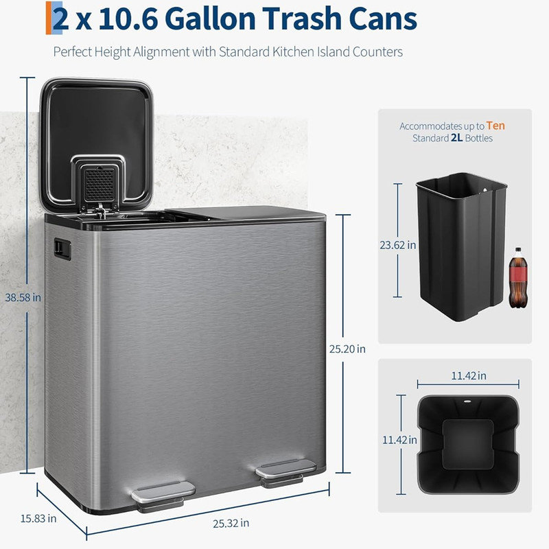 Stainless Steel Step On Kitchen Trash Can, 79.5 L