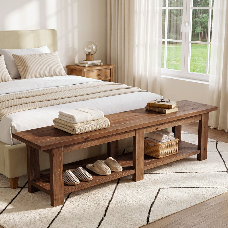 70.9" Solid Wood Entryway Bench, Farmhouse Wooden Shoe Bench