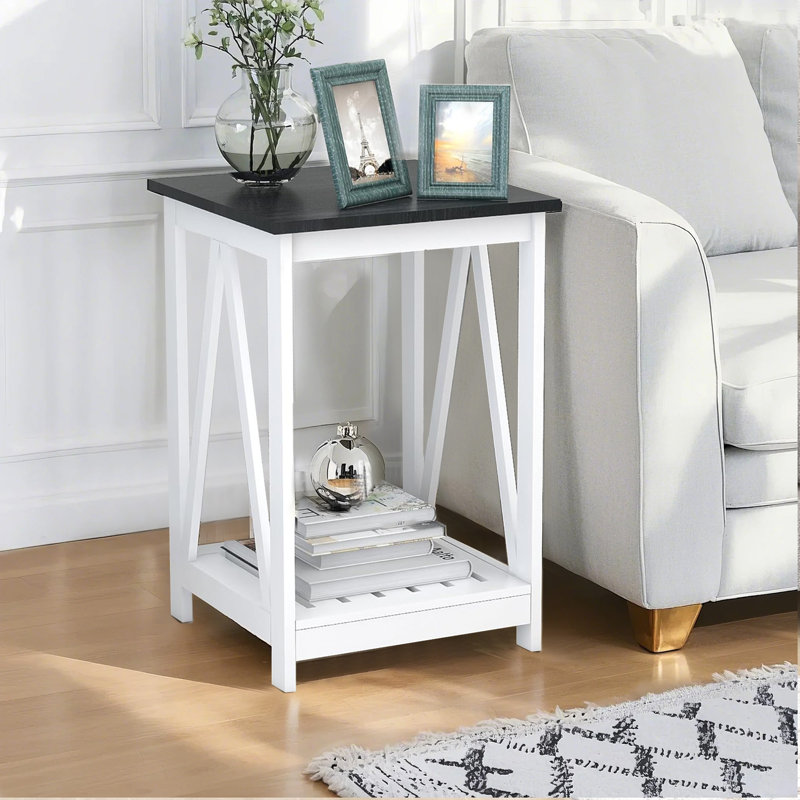Table d'appoint décorative avec un design à lattes et une structure robuste pour la chambre à coucher du salon, Noir