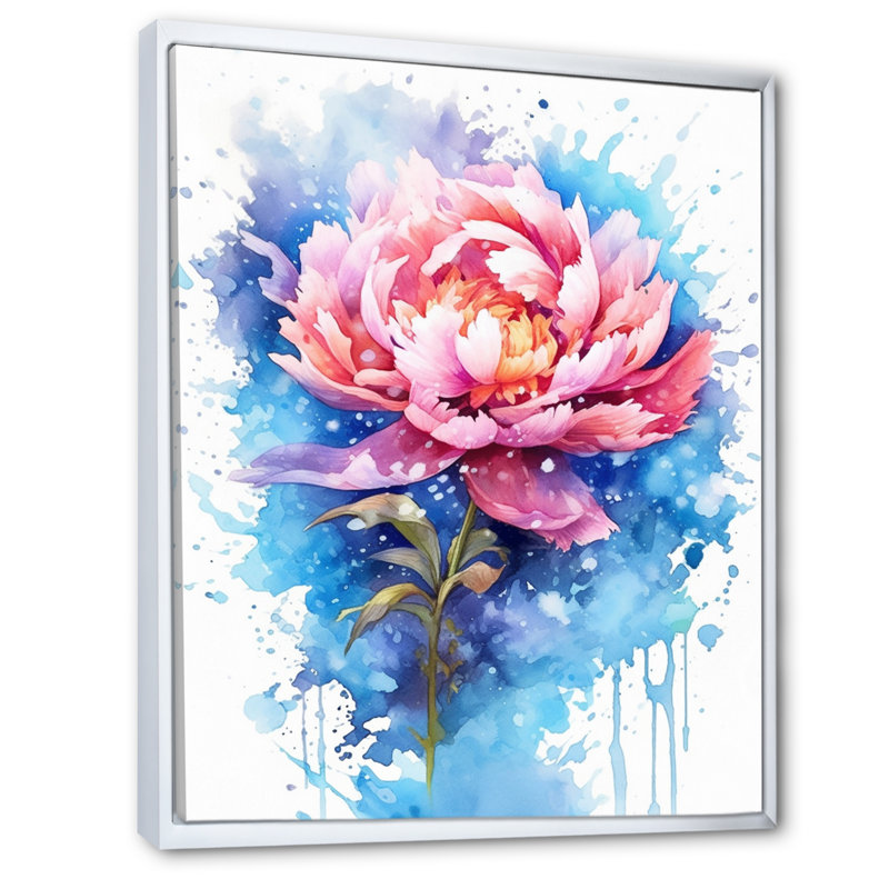 «Pink Peony Visons II», reproduction sur toile, H 44 po x l 34 po x P 1,5 po, Cadre flottant blanc