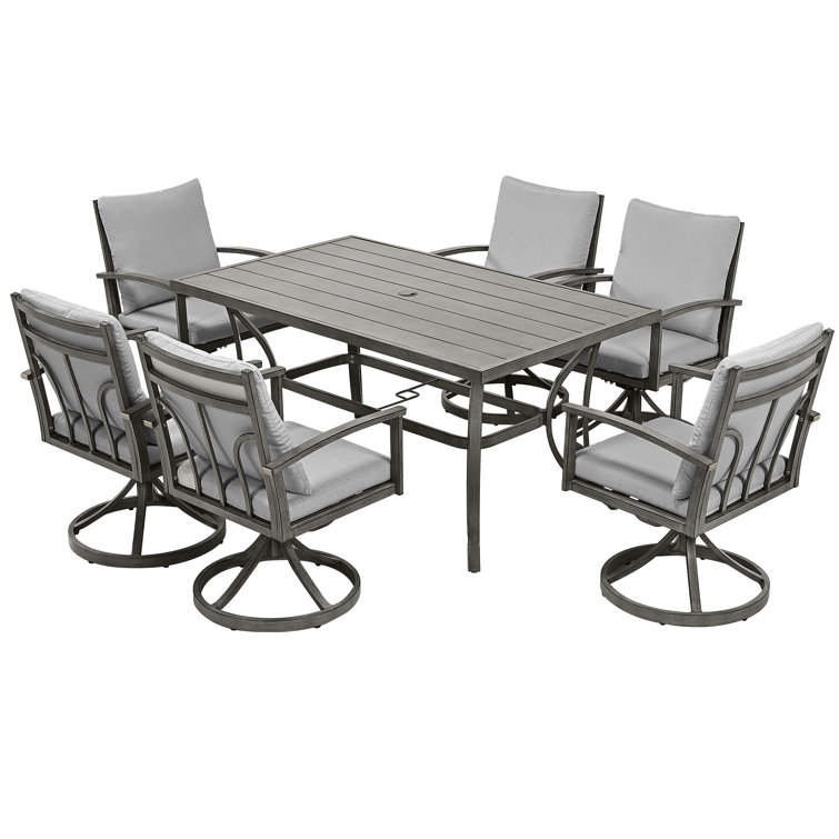 Freada Rectangular 6 - Person 60" Long Aluminum Dining Set with Cushions
