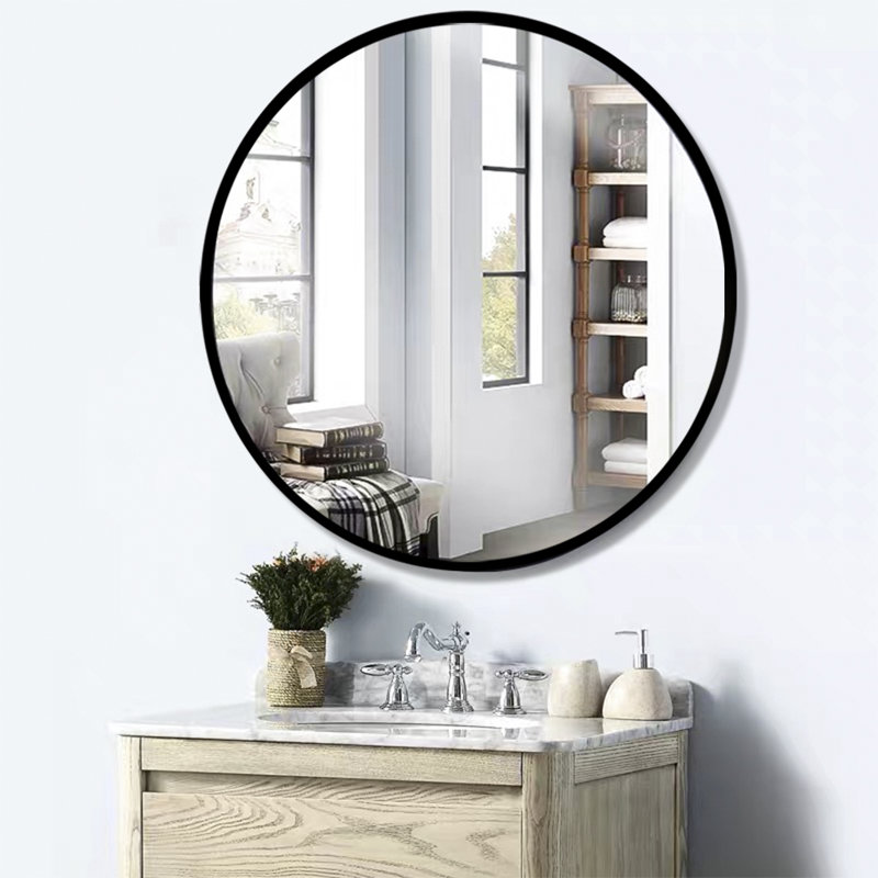 Tempered Mirror Wall Circle Mirror For Bathroom, Metal, Black, 20.13" x 20.13"