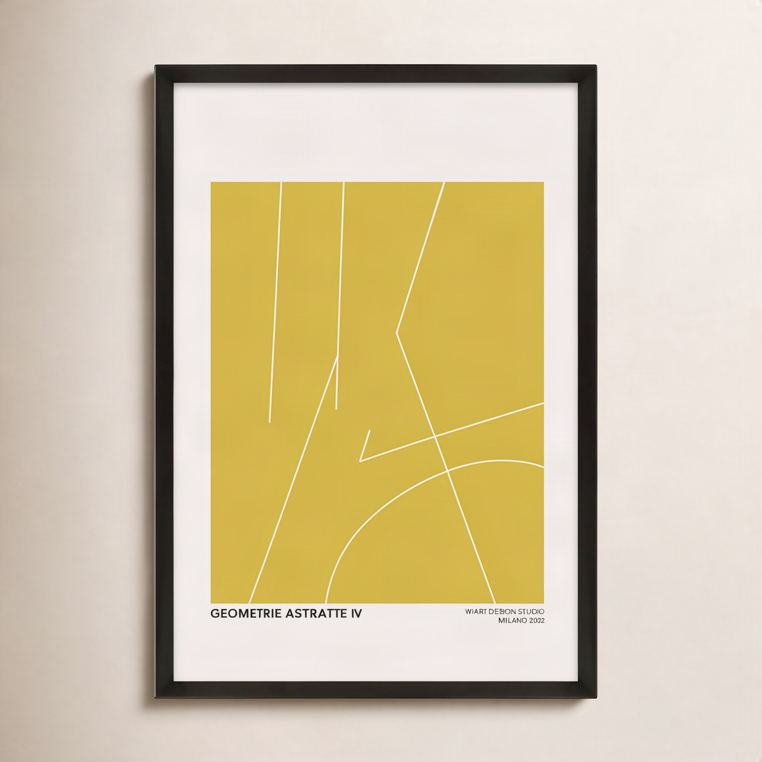 Caila "Geometric Abstraction in Yellow" Print, 25" H x 17.5" W x 1.25" D, Black
