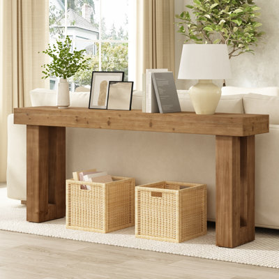 70"W Solid Fir Wood Console Table — Long Farmhouse Entryway & Sofa Table for Hallway, Foyer