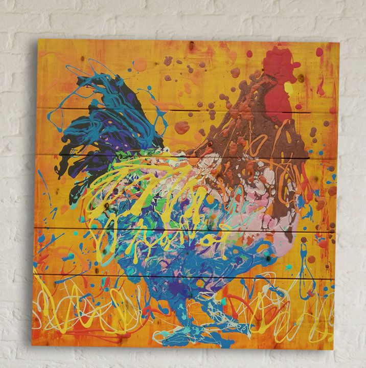 « freeman the coq », reproduction d’art sur bois