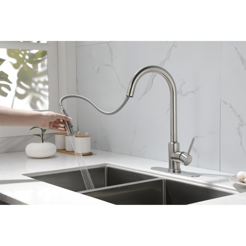 Kitchen Faucet With Pull Down - 360 Rotating Nozzle For Effortless Water Flow, Single Handle Temperature And Flow Management, Corrosion Coating Pull-Down Spray Head