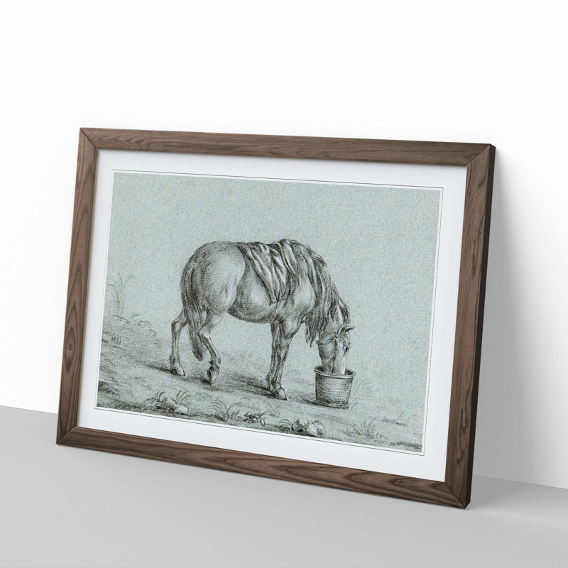 A Drinking Horse by Jean Bernard - Single Picture Frame Print, 45cm H x 63cm W x 2cm D, Walnut Framed