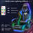 Hoffree Reclining Ergonomic PC & Racing Game Chair with LED Lights & Massage Lumbar Pillow-107220858
