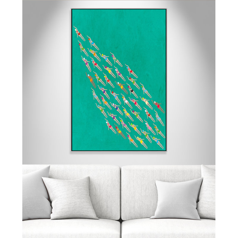 «Racing Swimmers Print» par WallChart, Toile avec cadre, Flottant argent, L 41,5 po x H 61,5 po