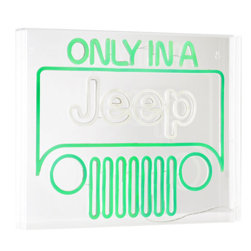 Green and White Acrylic LED Jeep Wall Sign
