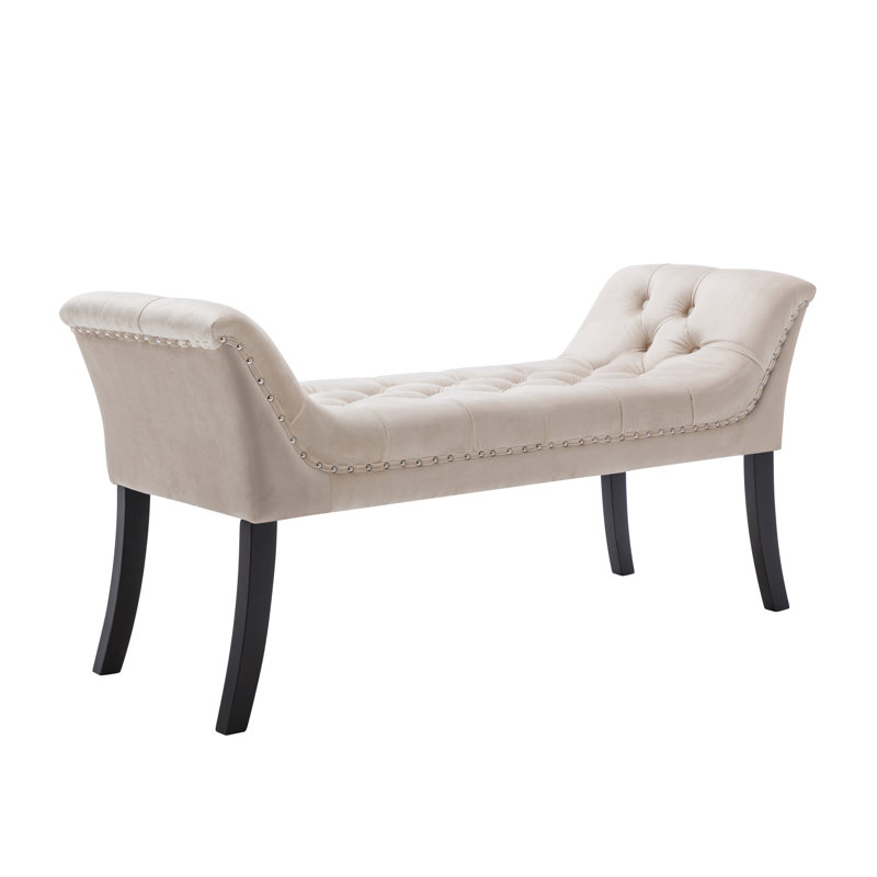 Velvet Upholstered Bench, Beige