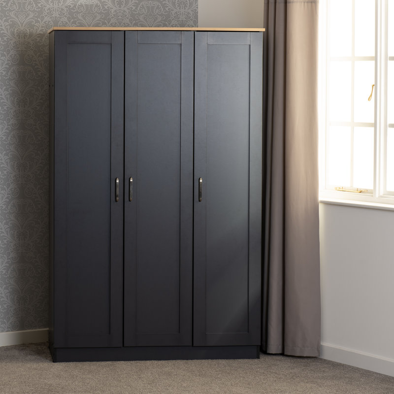 Henryville 3 Door Manufactured Wood Wardrobe, Grey
