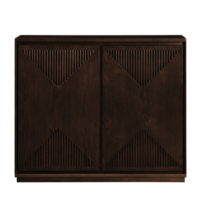 Mid-century Modern Dark Walnut Buffet Cabinet – Narrow V-shape Storage Side Cabinet For Kitchen, Coffee Bar, And More