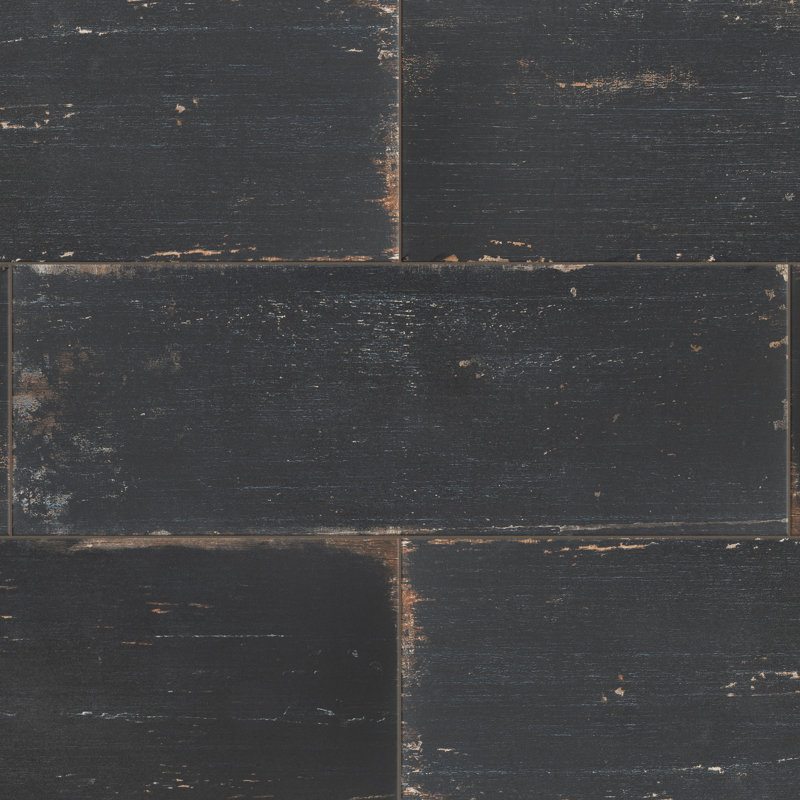 Retro 8" x 24" Porcelain Wood Look Wall & Floor Tile, Black