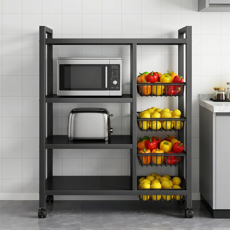 Chariot de rangement à 4 niveaux pour la cuisine, tablette mobile en métal avec 3 paniers en filet, organisateur roulant sur roulettes