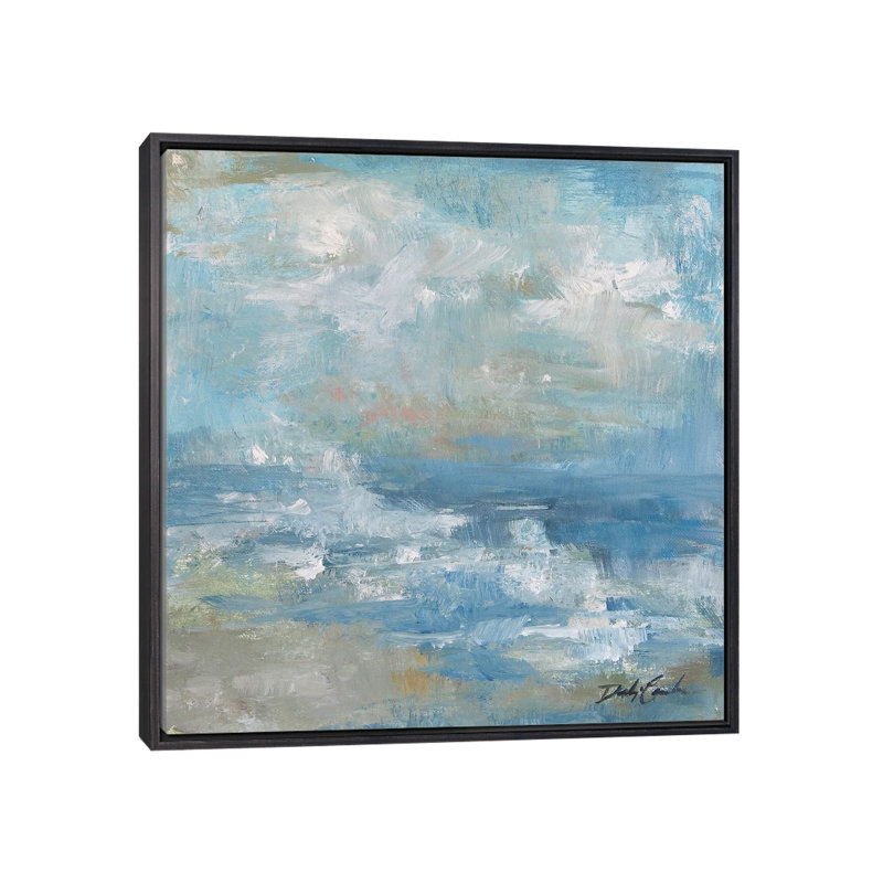 Reproduction d’art, "Water Murmurii" par Debi coules, H 26 po x l 26 po x P 1,5 po, Encadrement noir décoloré, Pas de tapis