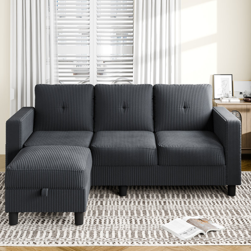 Canapé rembourré Degnan 76,4 po, Velours côtelé gris foncé
