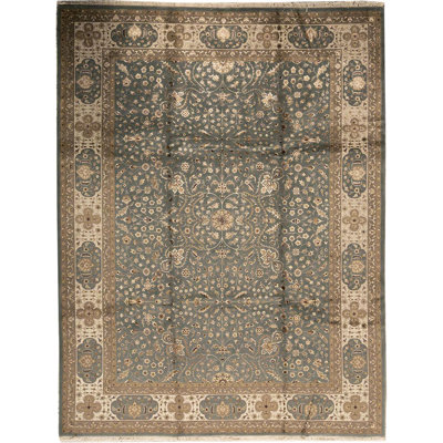 Tapis bleu et ivoire noué à la main de haute qualité