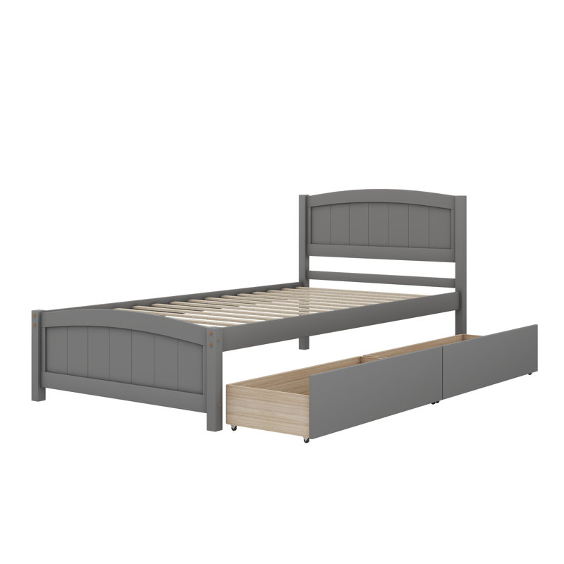 Lit plateforme simple avec deux tiroirs, Gris
