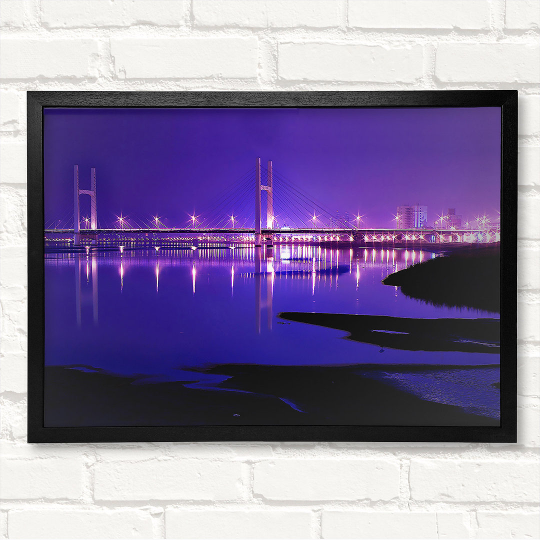 Purple Night Shoreline - Geschlossener Eckrahmen Kunstdrucke auf Holz