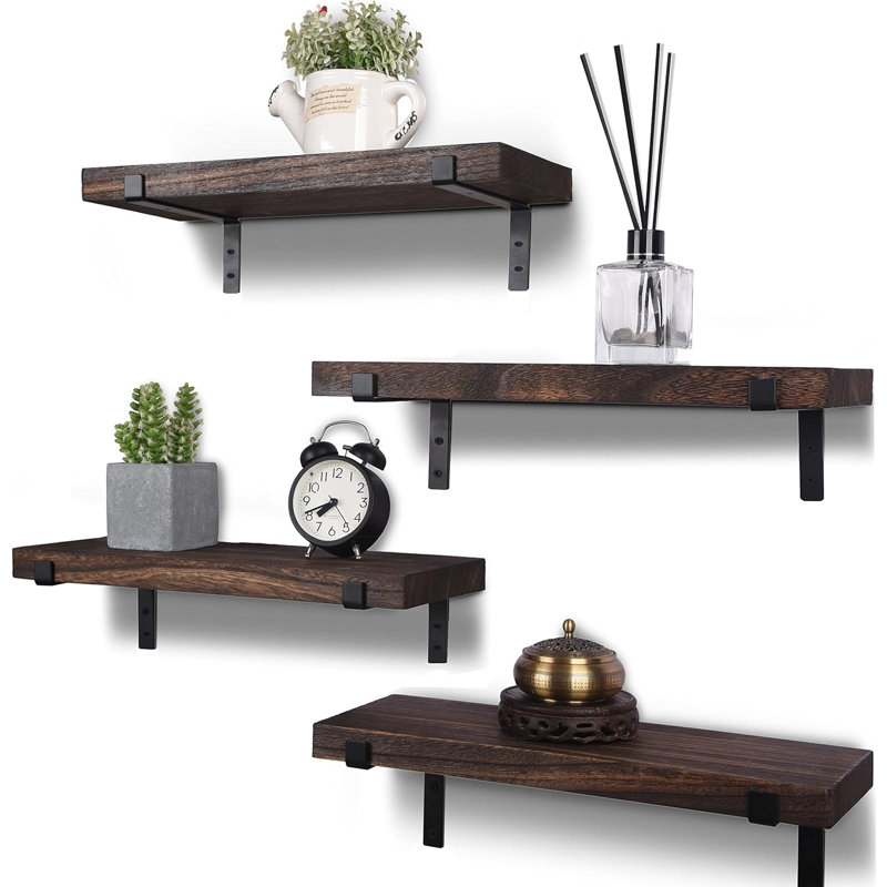 Ensemble de 4 étagères flottantes rustiques en bois pour décoration murale
