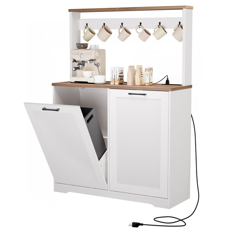 Armoire à ordures à double basculement 37 gallons avec station de charge et poubelle cachée 10 gallons 
