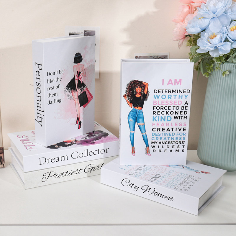 Ensemble de 5 livres de style BCBG, habilitant les faux livres sur le thème des femmes avec des papillons, des fleurs et des affirmations pour la chambre à coucher, la coiffeuse et le bureau