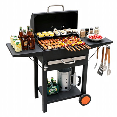 Charcoal Grills with Side Tables & Wheels, 346 sq.in. Cooking Area Outdoor Smoker BBQ Grill Cart for Backyard Patio